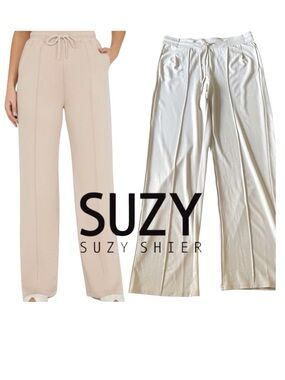 NWOT Suzy Shier Light Tan Straight Leg Casual Drawstring Pant (L)